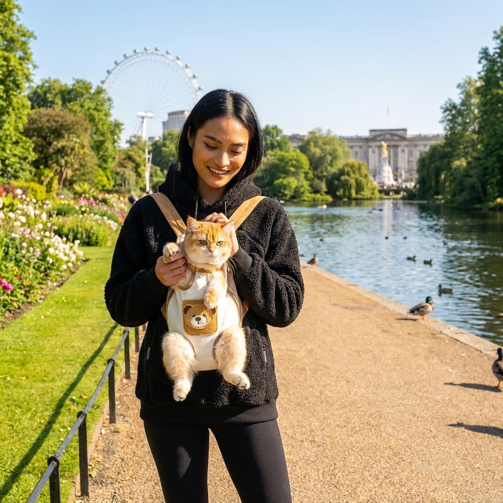 Person wearing the Consigliere Carrier with an orange cat
